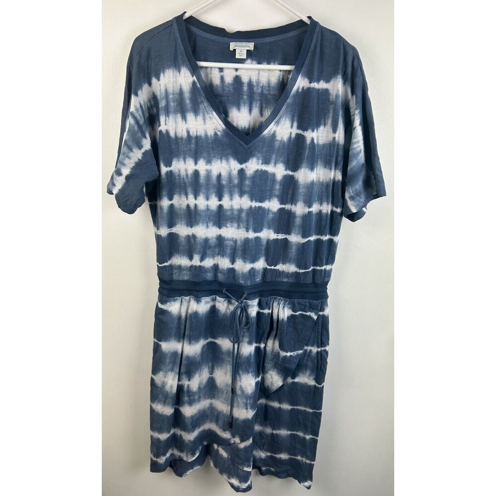 Sundance Catalog Elara Tie Dye Dress In Blue Size Medium Relaxed Fit pockets